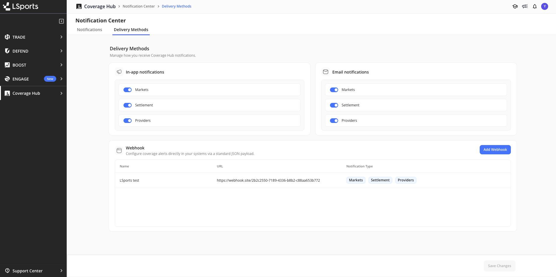 Delivery Methods tab