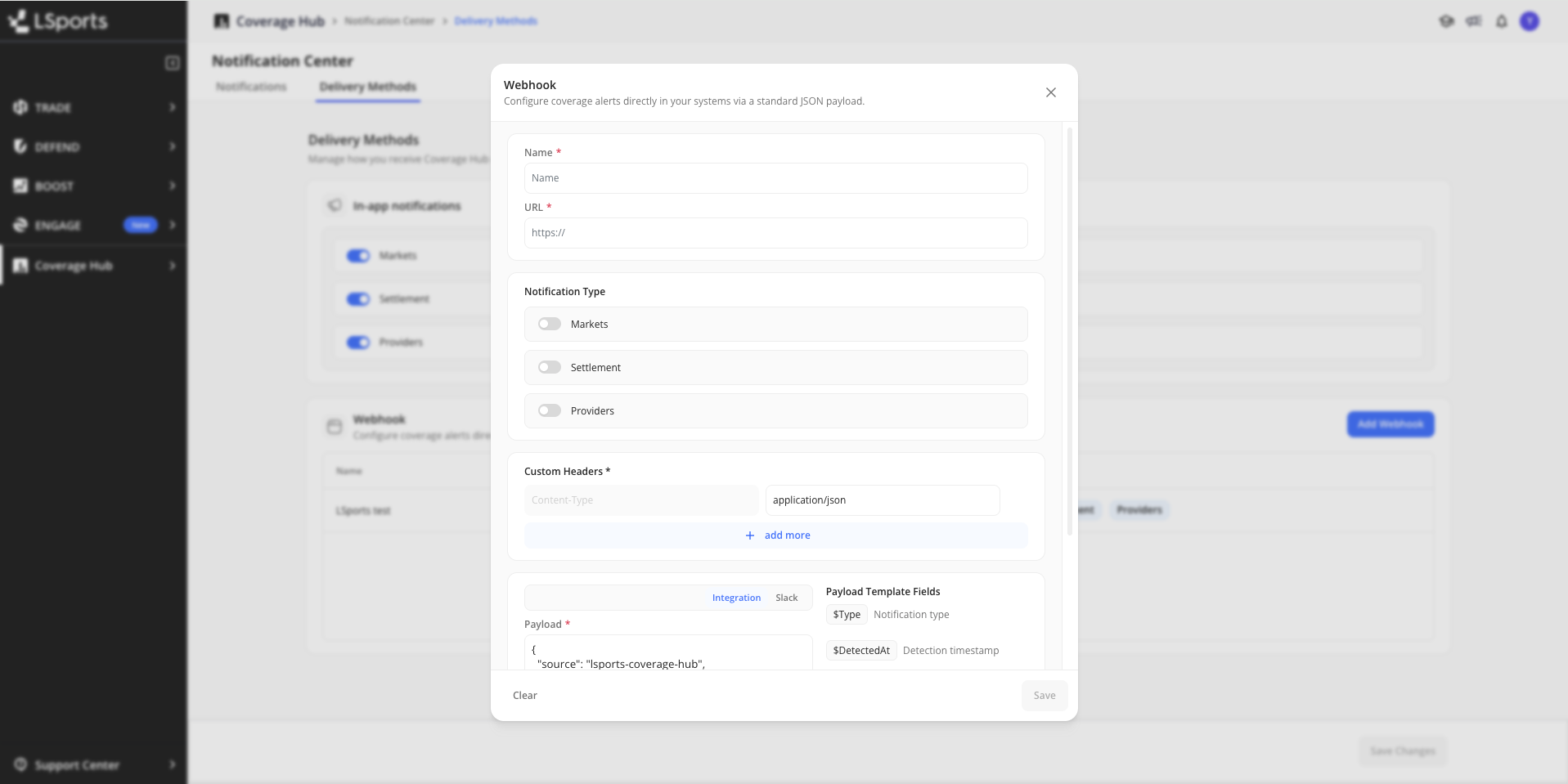 Add Webhook dialog